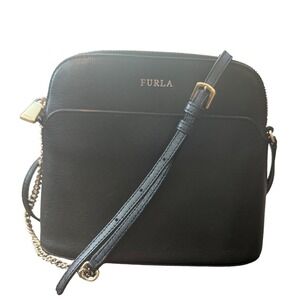 Furla Black Dome Crossbody Bag‎ Chain Strap Gold Hardware